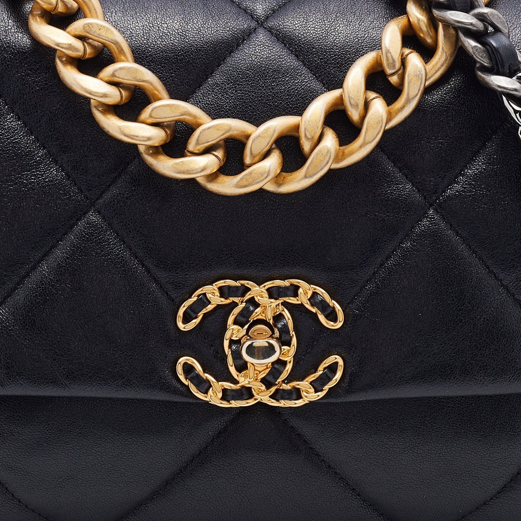 Chanel Black Quilted Leather CC Chain Link 19 Flap Bag