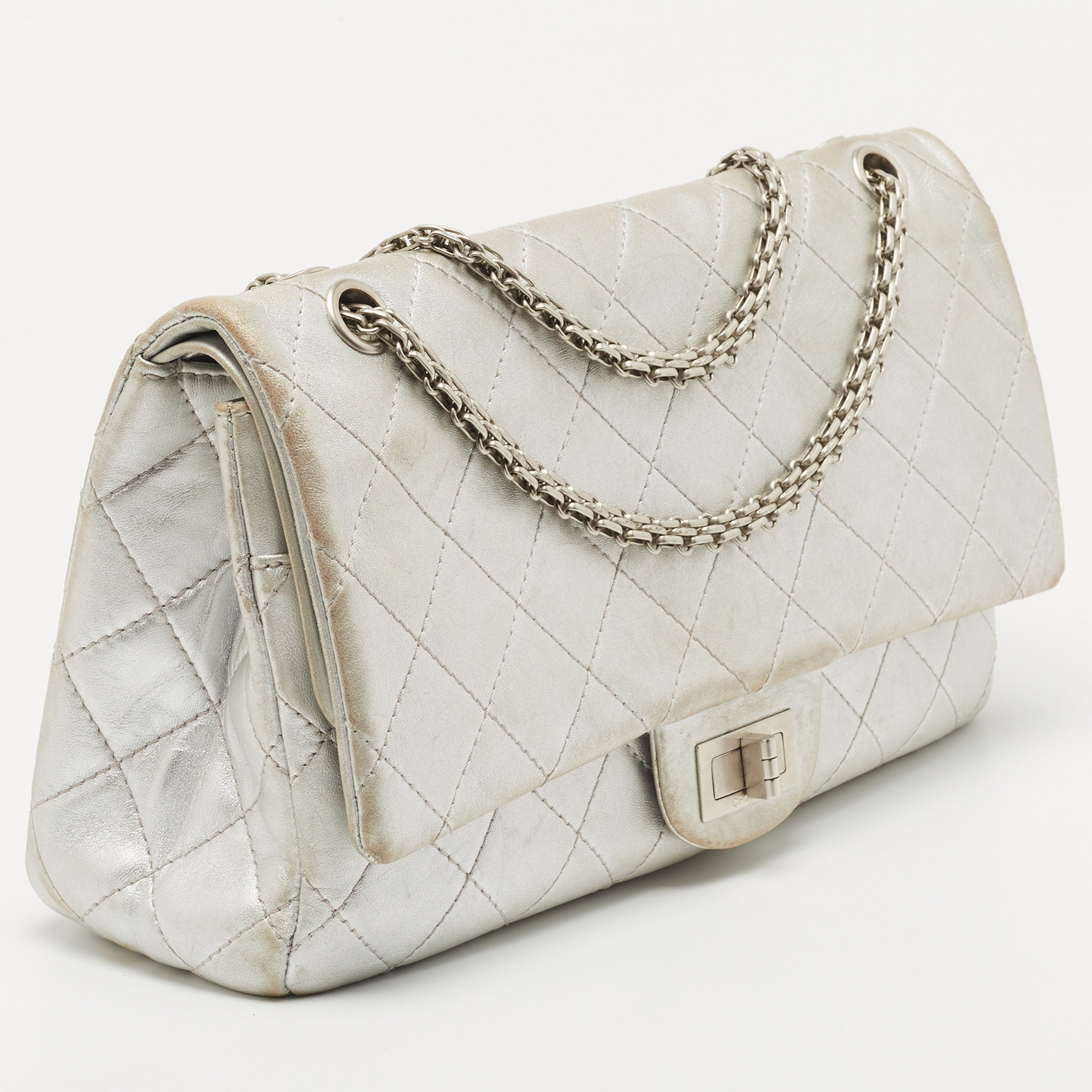Chanel Silver Quilted Leather Reissue 2.55 Classic 227 Flap Bag
