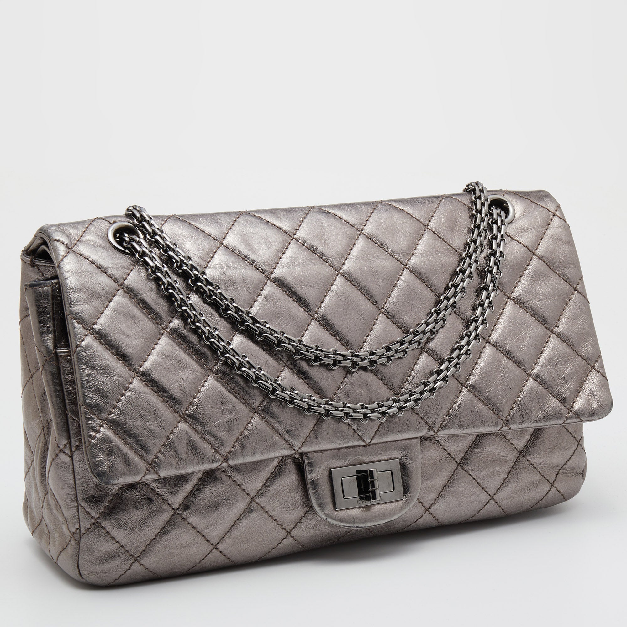 Chanel Metallic Quilted Aged Leather Reissue 2.55 Classic 227 Flap Bag