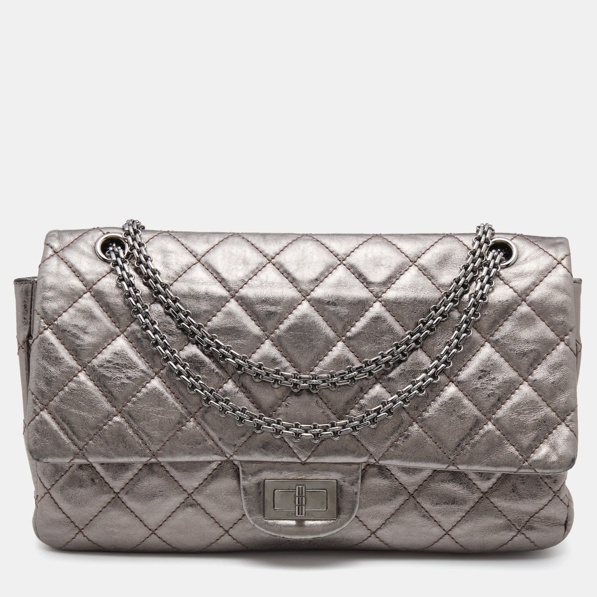 Chanel Metallic Quilted Aged Leather Reissue 2.55 Classic 227 Flap Bag