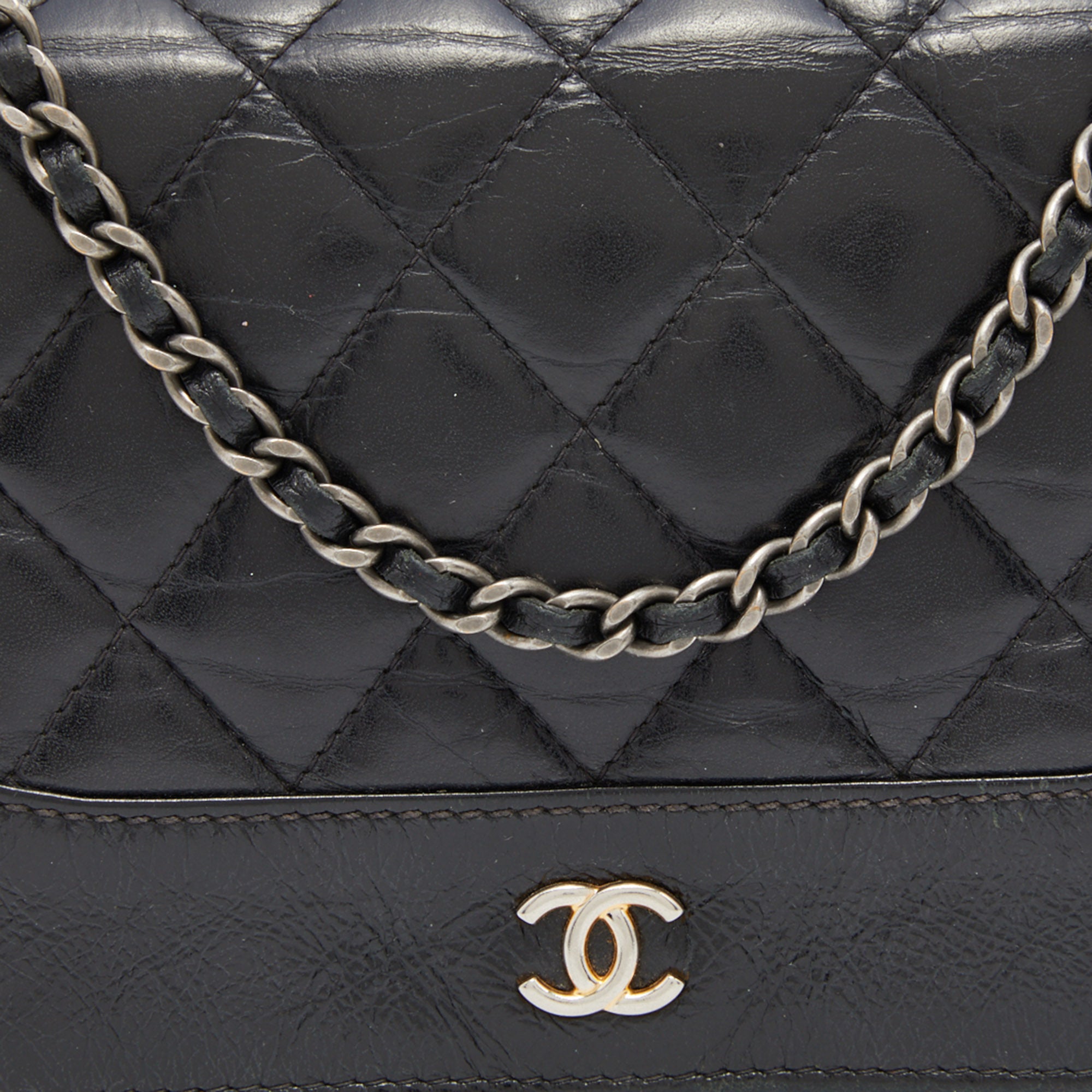 Chanel Black Quilted Leather CC Gabrielle Wallet On Chain