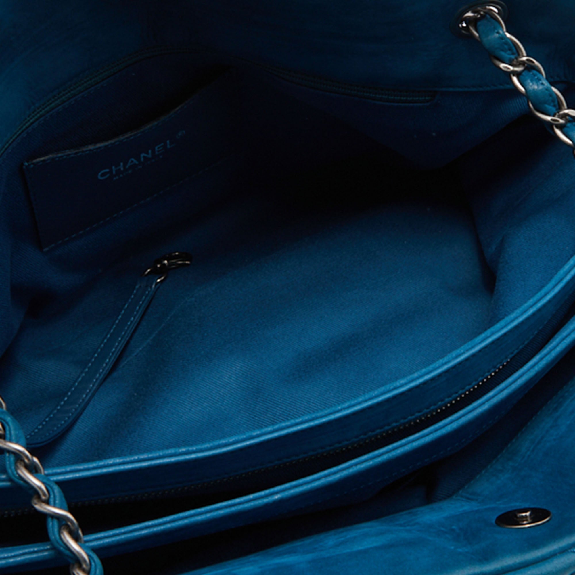 CHANEL Teal Blue Quilted Leather Just Mademoiselle Bowler Bag