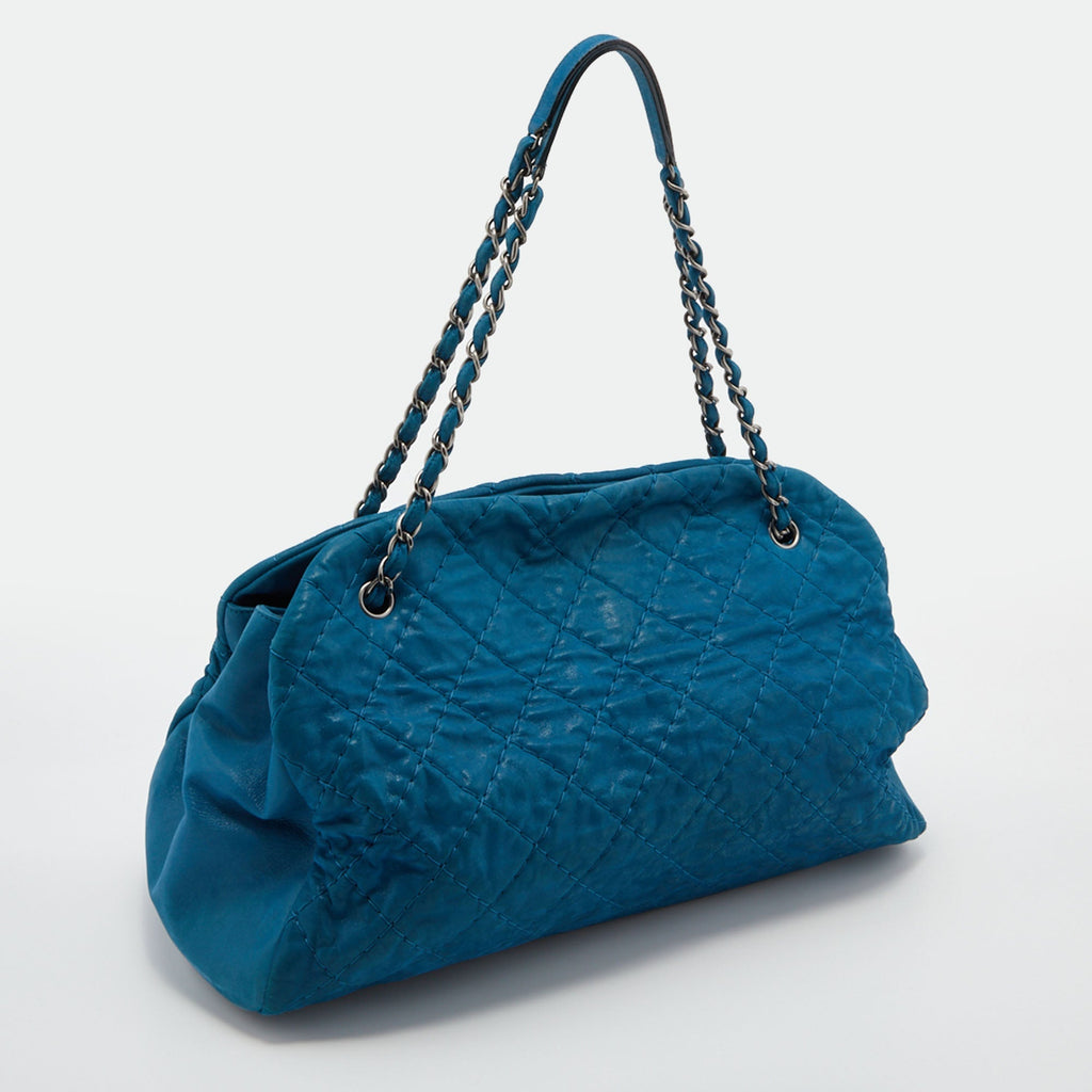 CHANEL Teal Blue Quilted Leather Just Mademoiselle Bowler Bag