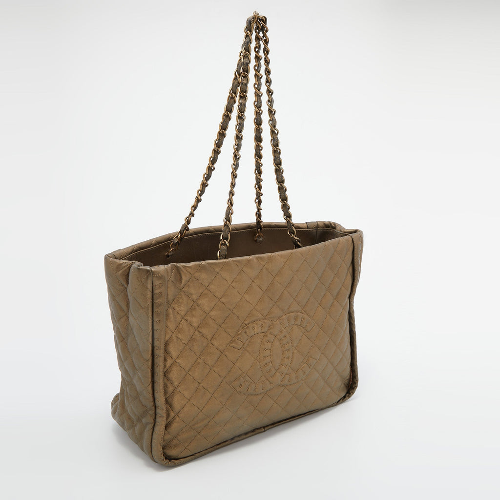 Chanel Metallic Brown Quilted Leather Petite Shopping Timeless Tote