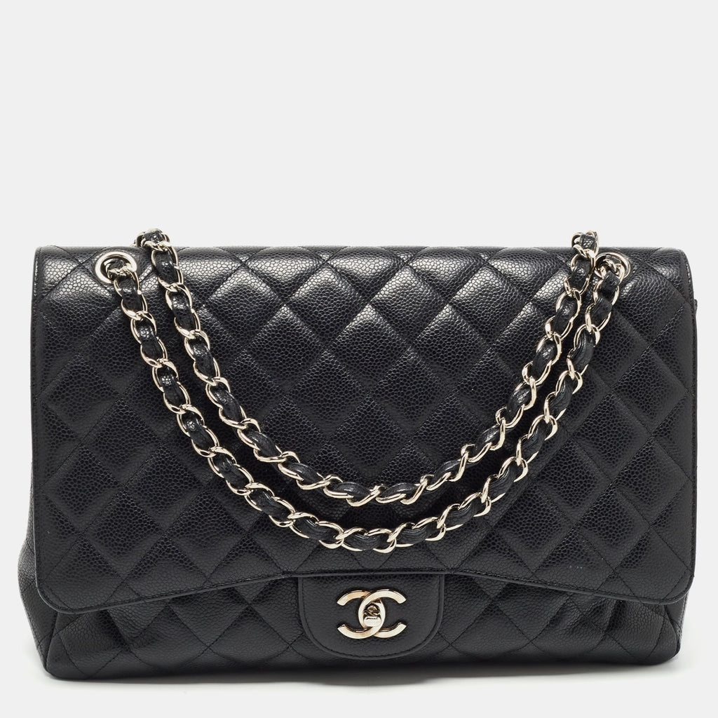 Chanel Black Quilted Caviar Leather Maxi Classic Single Flap Bag