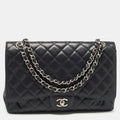 Chanel Black Quilted Caviar Leather Maxi Classic Single Flap Bag