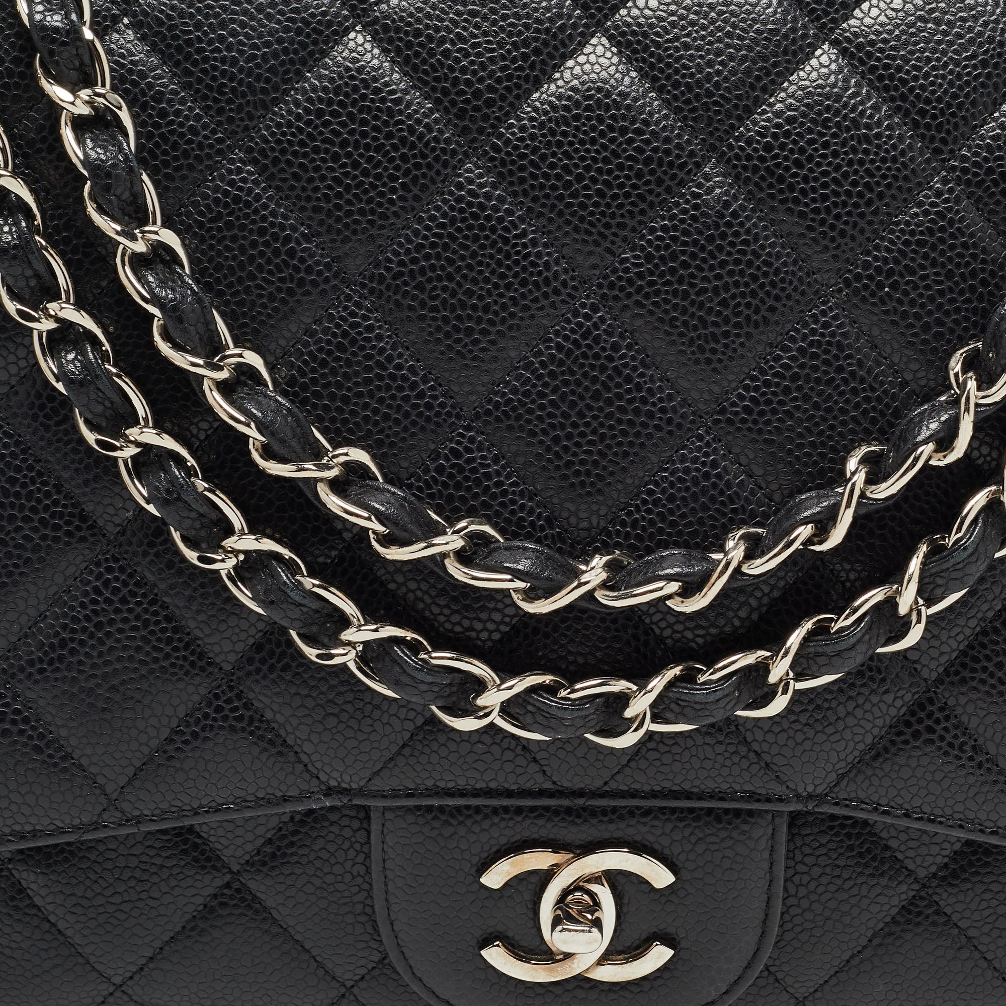 Chanel Black Quilted Caviar Leather Maxi Classic Single Flap Bag