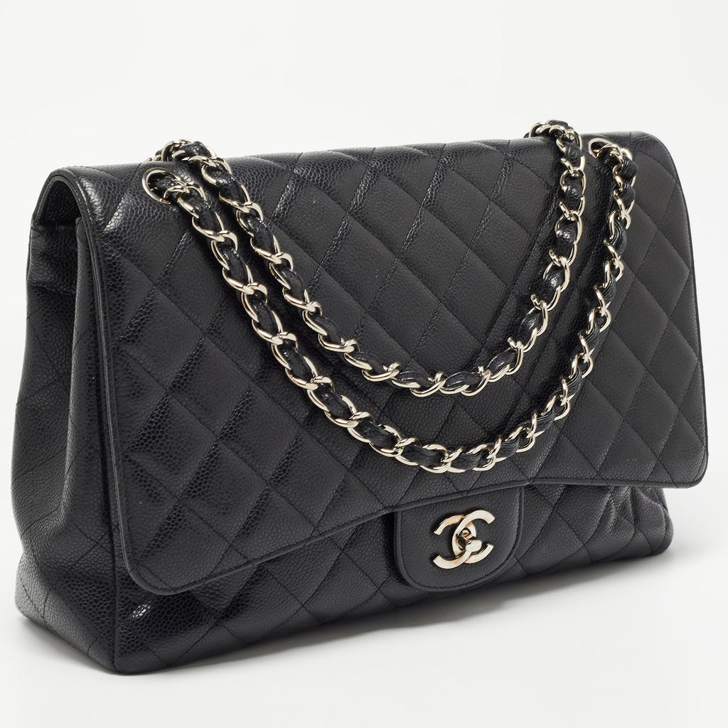Chanel Black Quilted Caviar Leather Maxi Classic Single Flap Bag