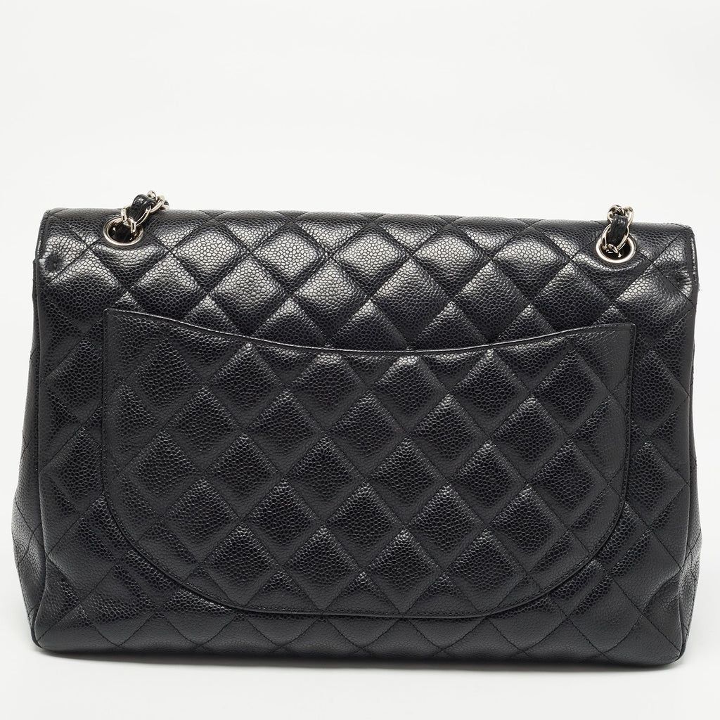 Chanel Black Quilted Caviar Leather Maxi Classic Single Flap Bag