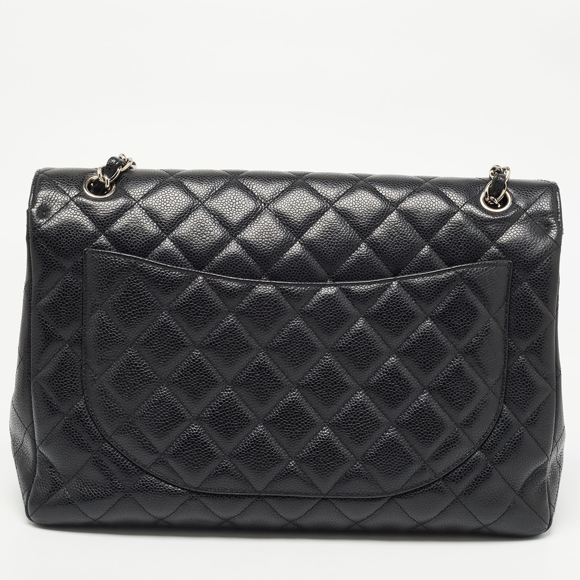 Chanel Black Quilted Caviar Leather Maxi Classic Single Flap Bag