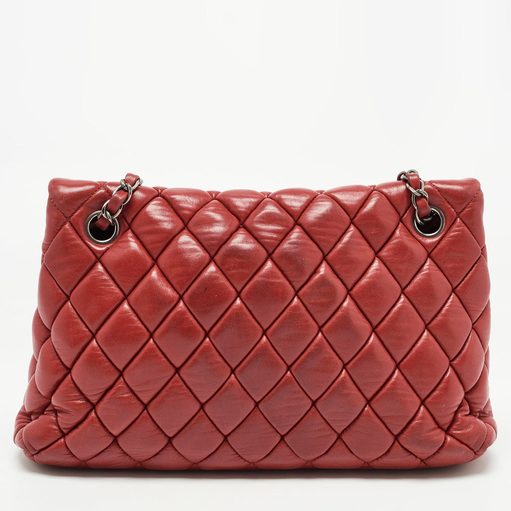 Chanel Red Bubble Quilted Leather Flap Shoulder Bag