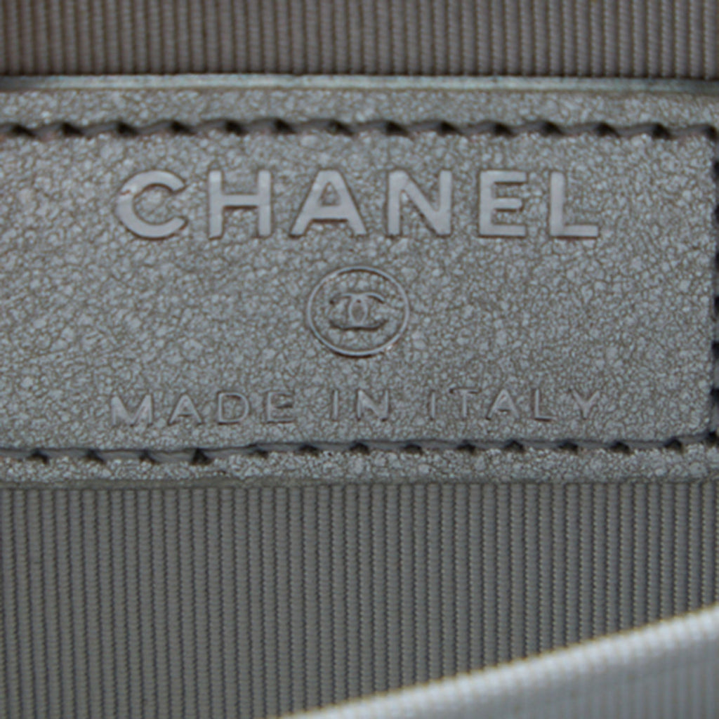 CHANEL Metallic Silver Chevron Leather CC Zip Coin Purse