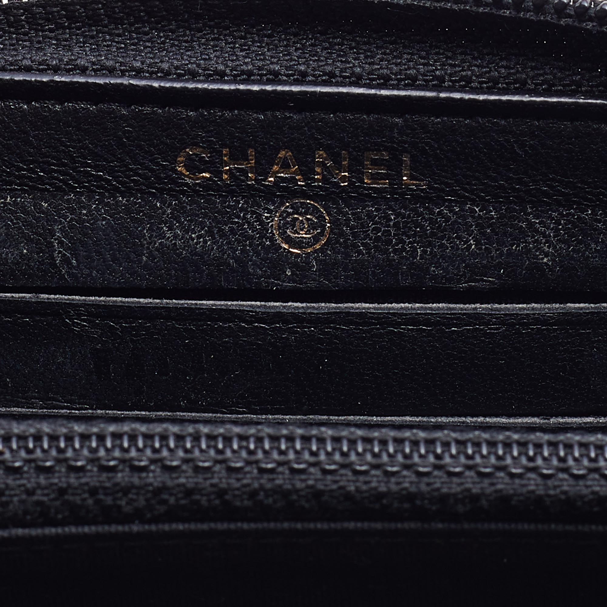CHANEL Black Quilted Leather Boy Zip Around Wallet