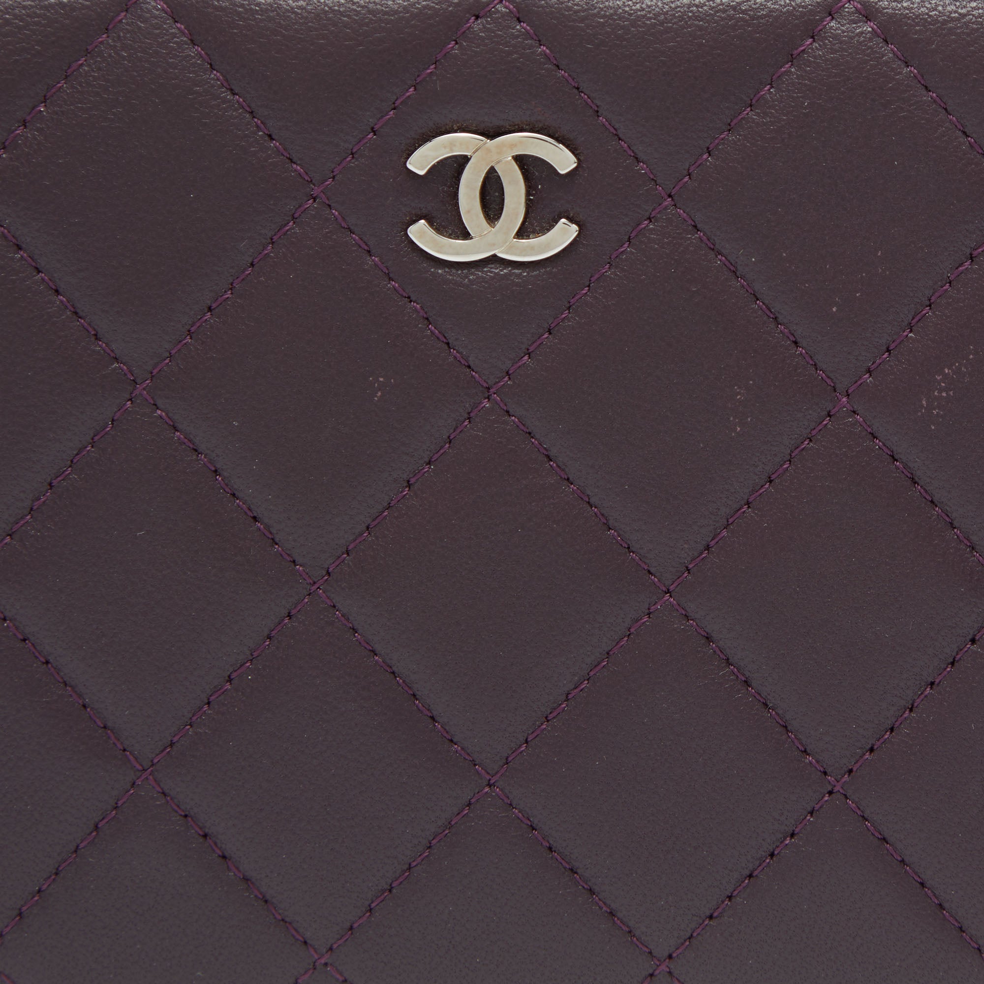 CHANEL Purple Quilted Leather CC Zip Around Wallet