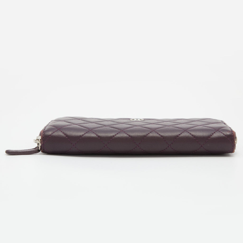 CHANEL Purple Quilted Leather CC Zip Around Wallet