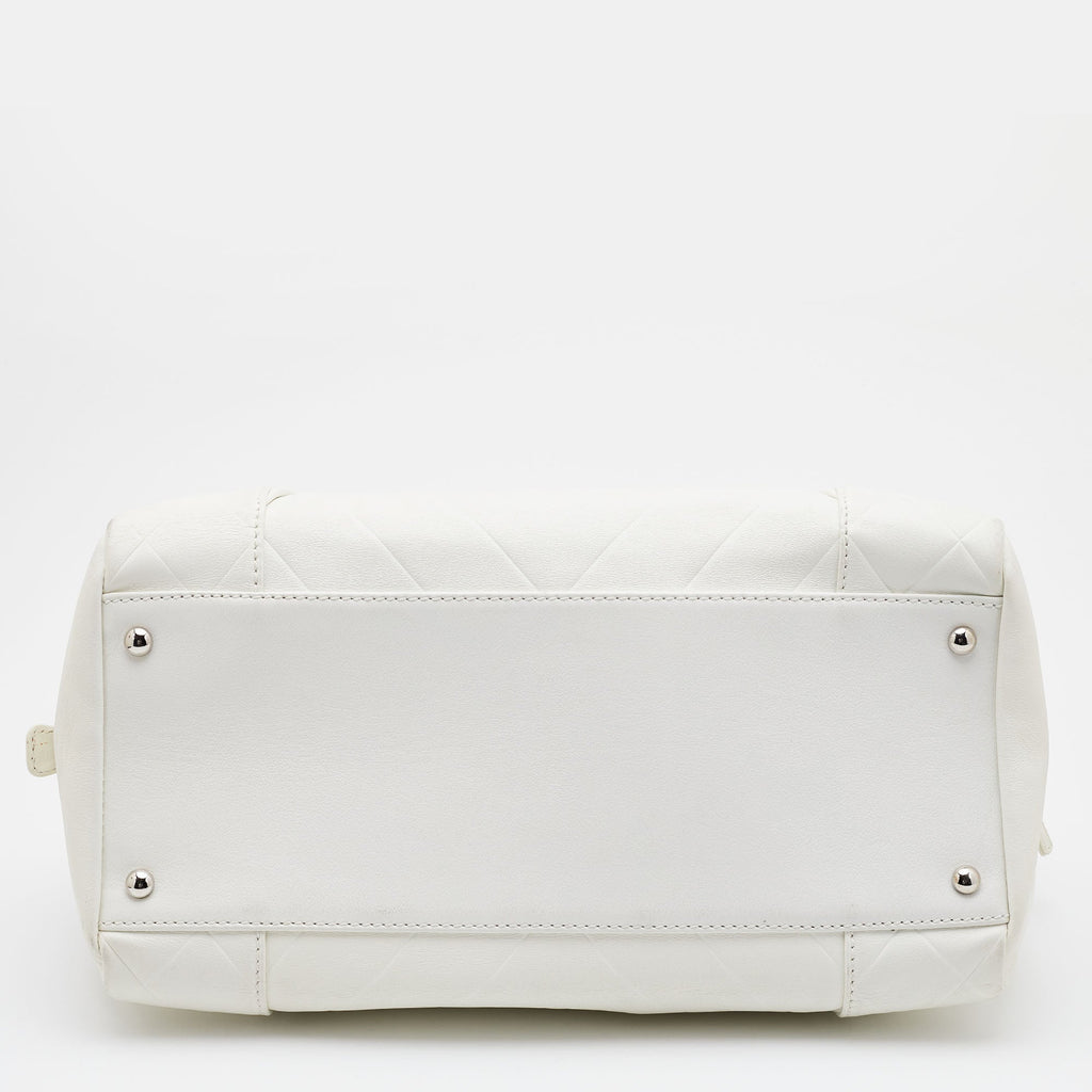 CHANEL Off White Double Quilt Leather Bowler Bag