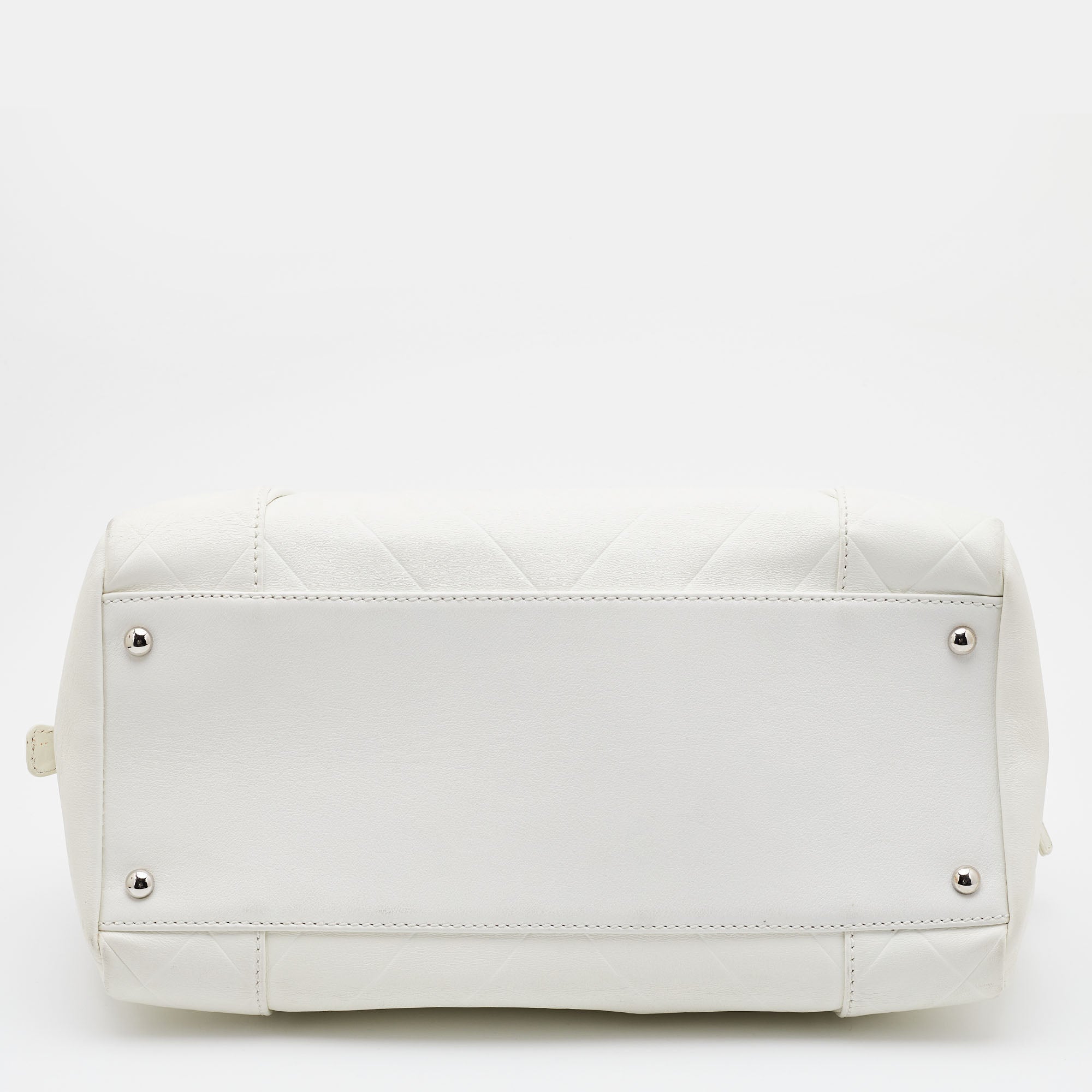 CHANEL Off White Double Quilt Leather Bowler Bag