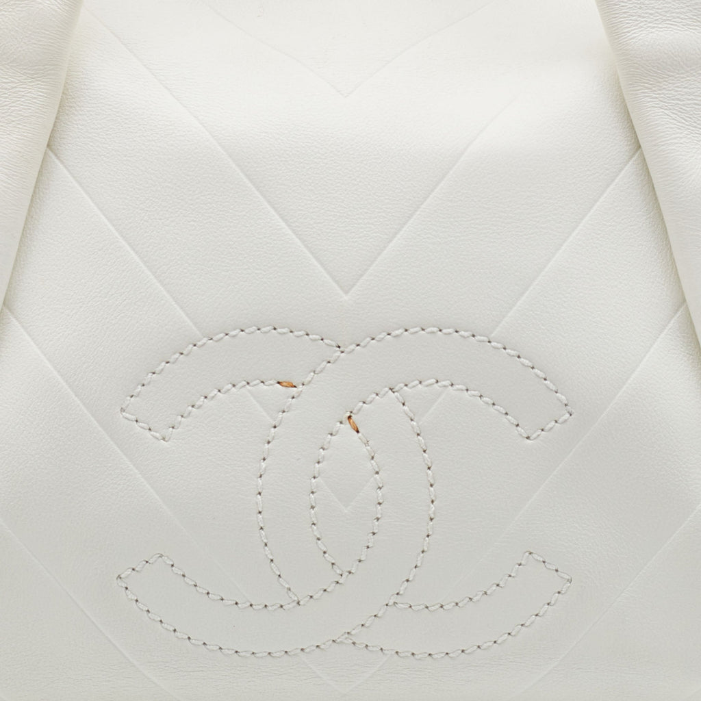 CHANEL Off White Double Quilt Leather Bowler Bag