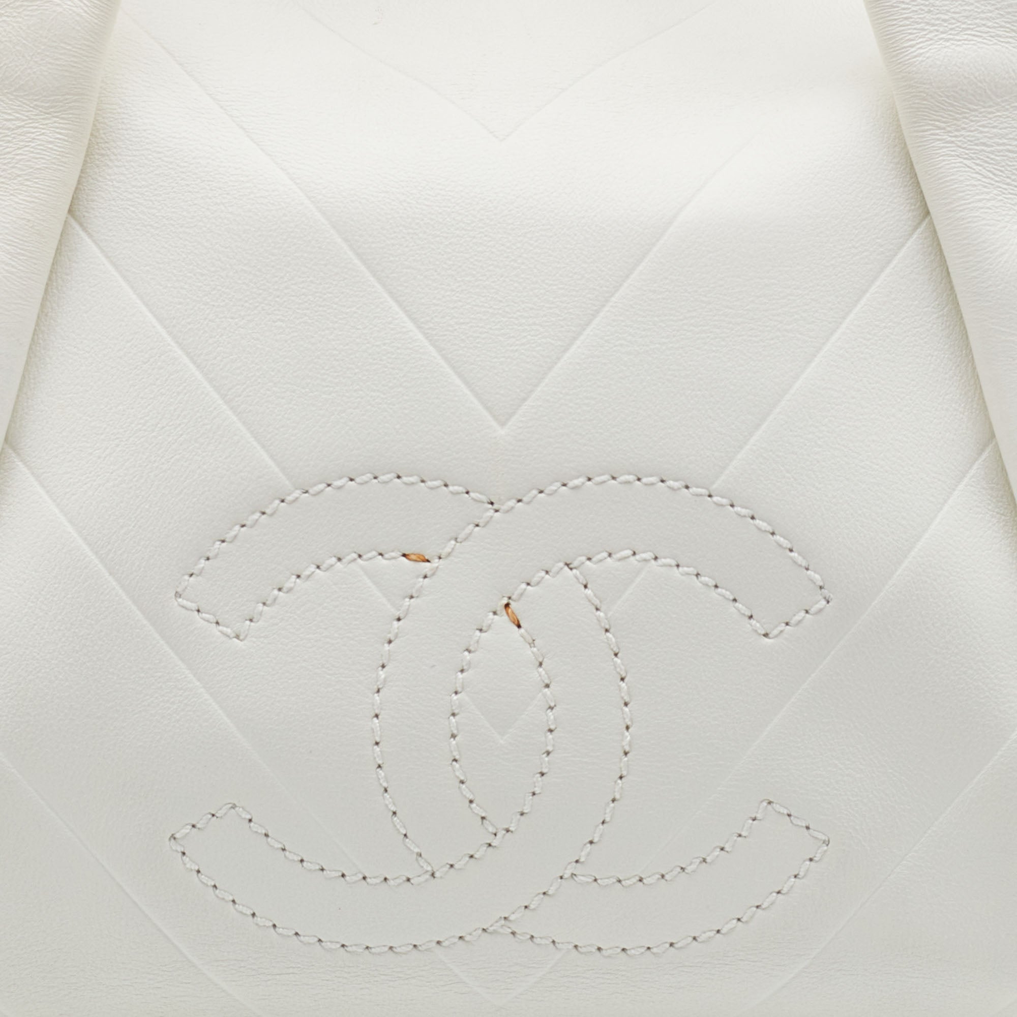 CHANEL Off White Double Quilt Leather Bowler Bag