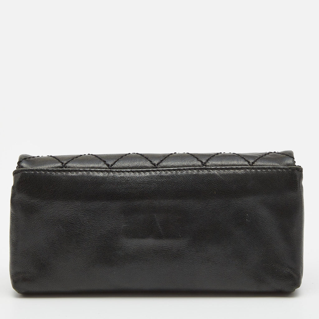 CHANEL Black Quilted Leather Mademoiselle Flap Clutch