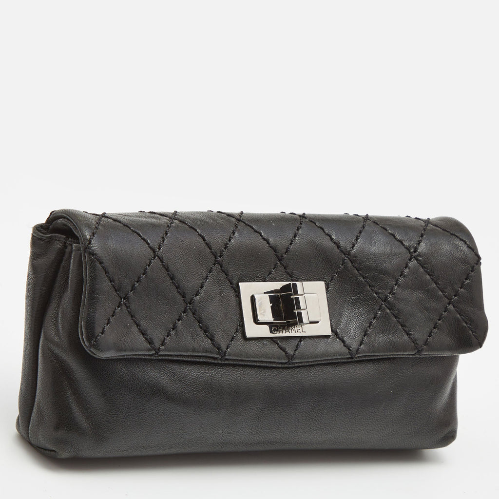 CHANEL Black Quilted Leather Mademoiselle Flap Clutch