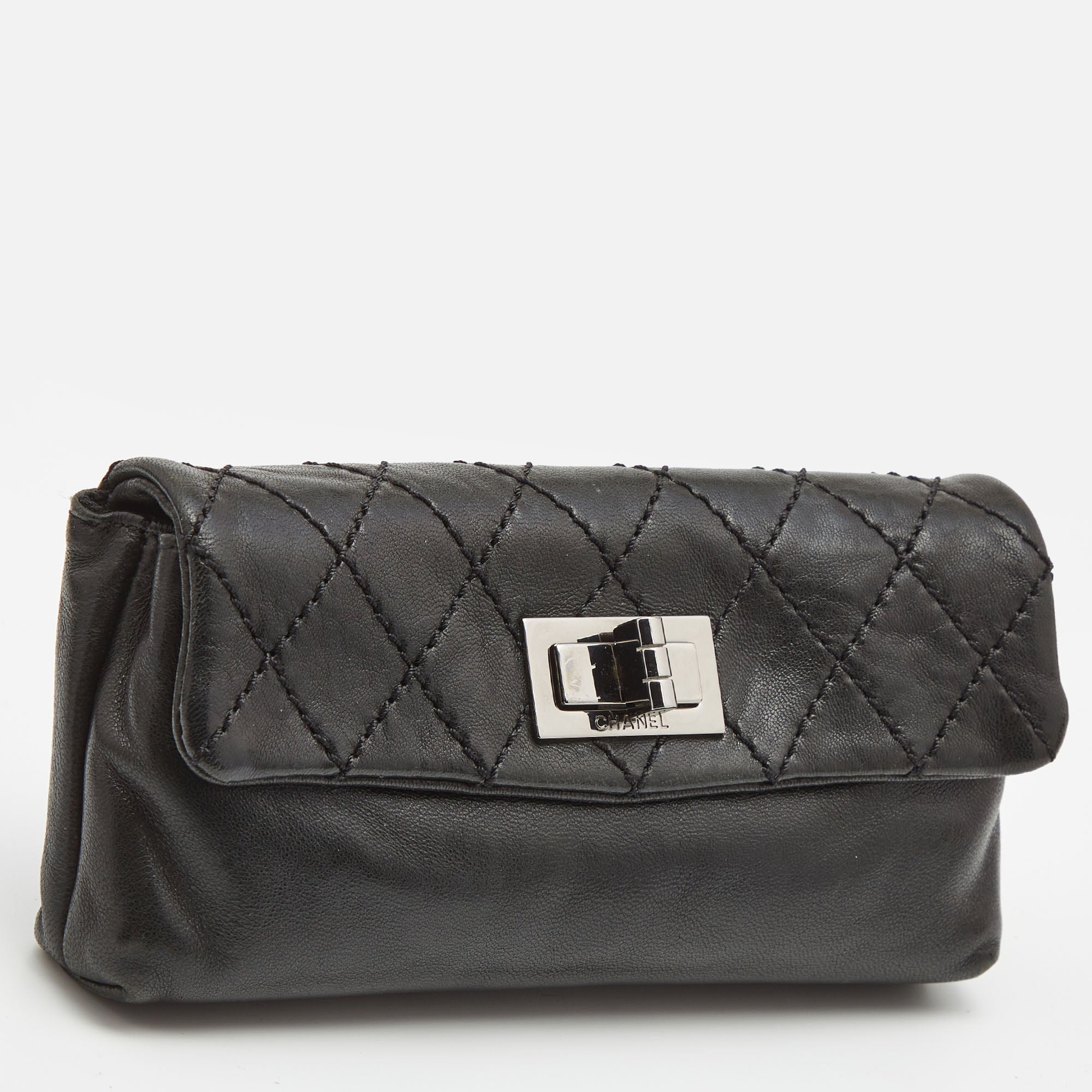 CHANEL Black Quilted Leather Mademoiselle Flap Clutch