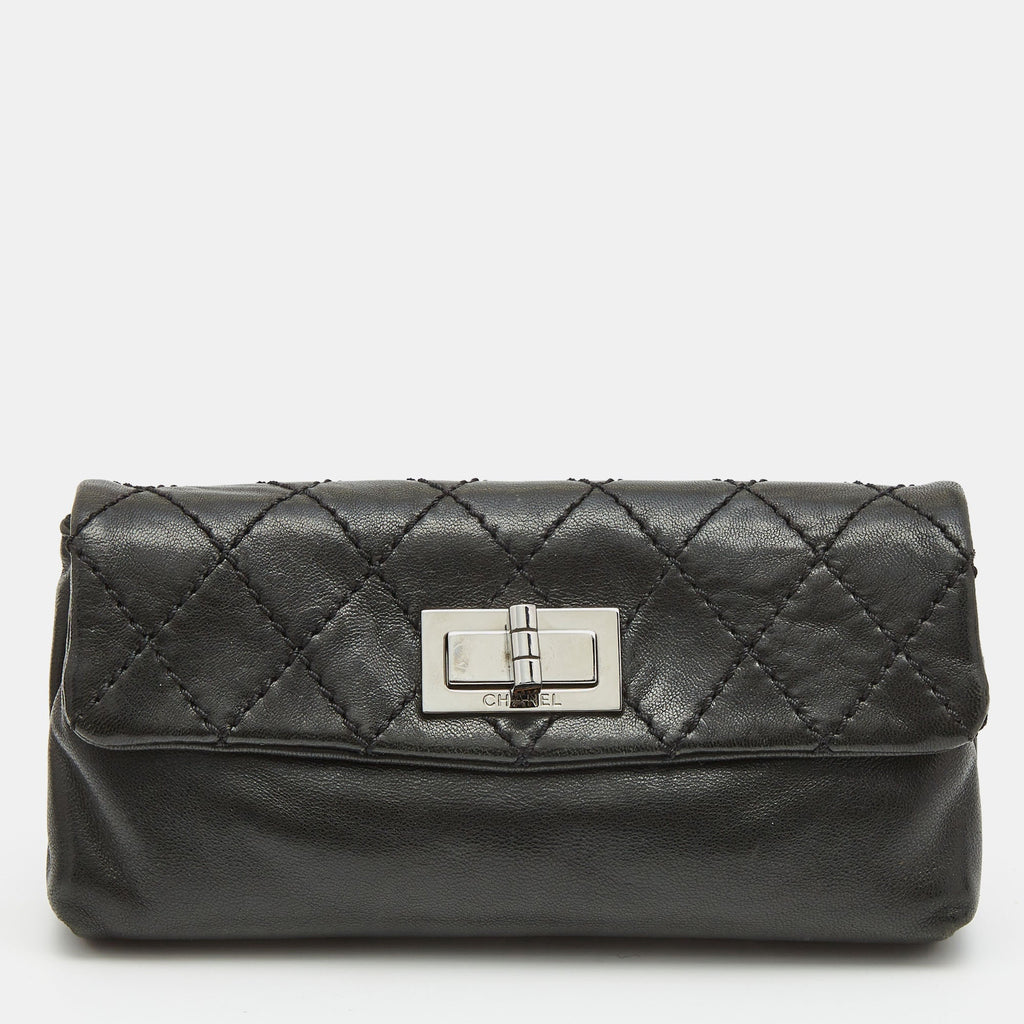CHANEL Black Quilted Leather Mademoiselle Flap Clutch