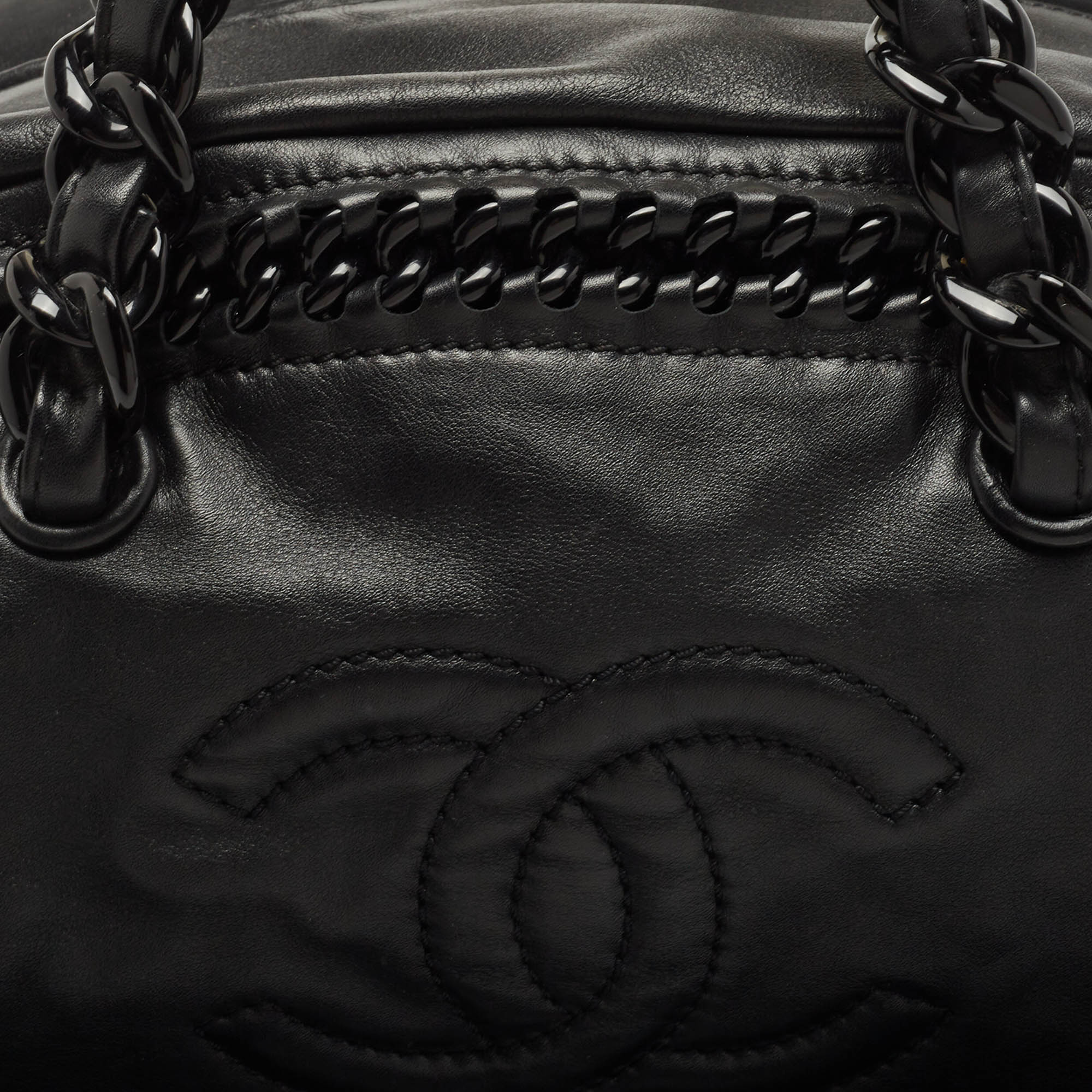 CHANEL Black Matte Leather Large Luxe Ligne Bowler Bag
