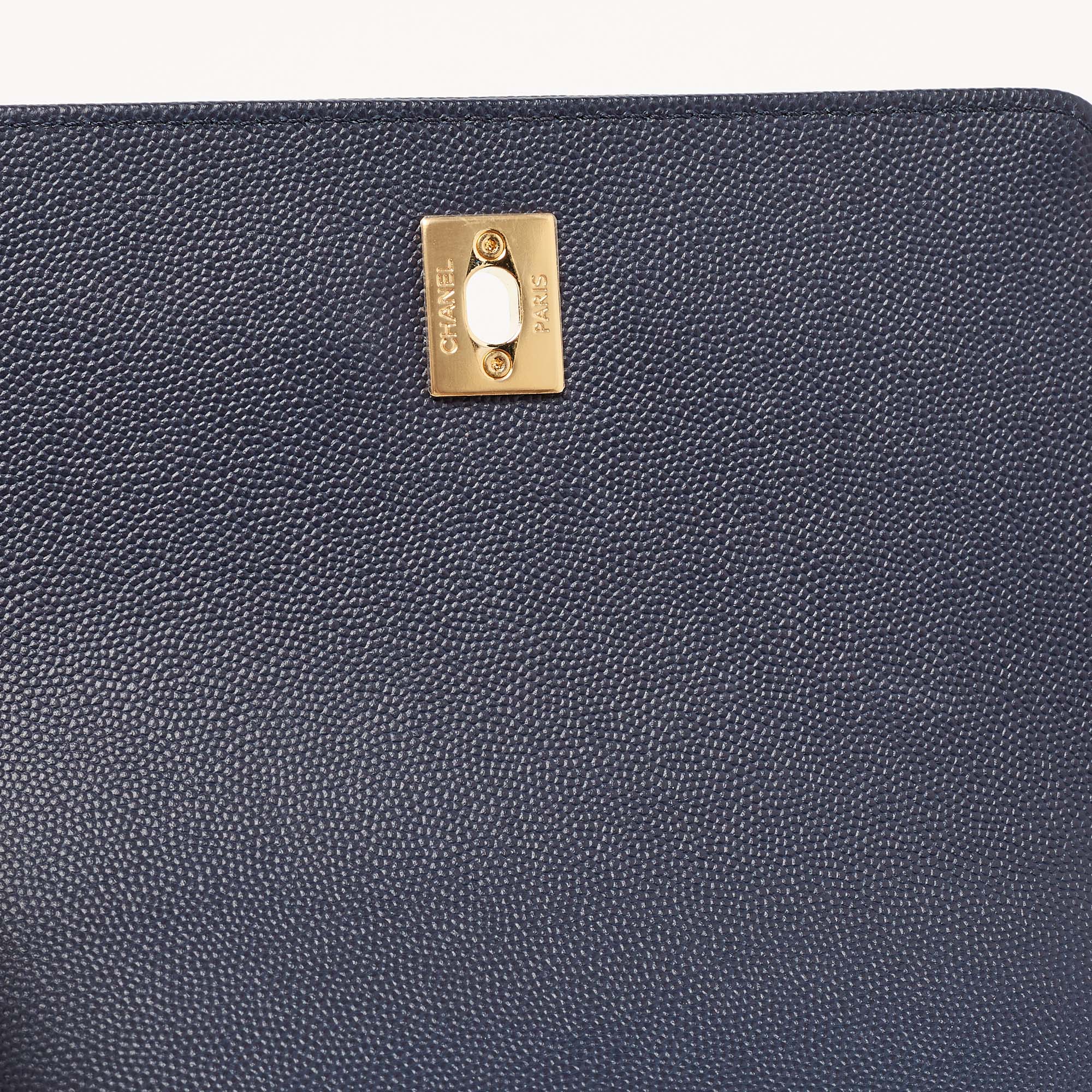 CHANEL Blue Caviar Leather Captain Gold Waist Bag