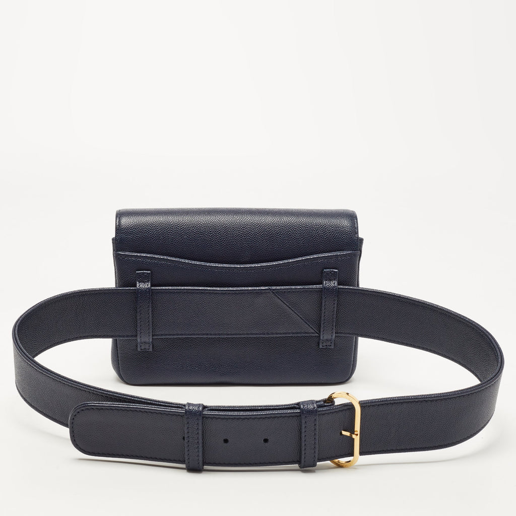 CHANEL Blue Caviar Leather Captain Gold Waist Bag
