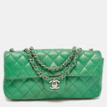 CHANEL Green Quilted Perforated Leather East/West Classic Flap Bag