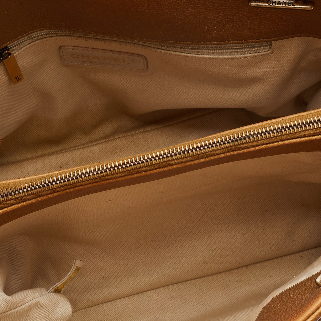 CHANEL Gold Quilted Caviar Leather CC Timeless Tote