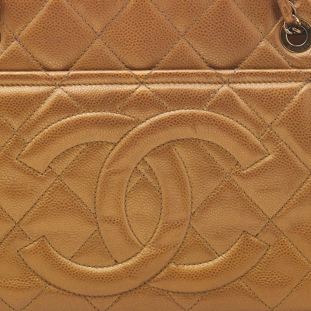 CHANEL Gold Quilted Caviar Leather CC Timeless Tote