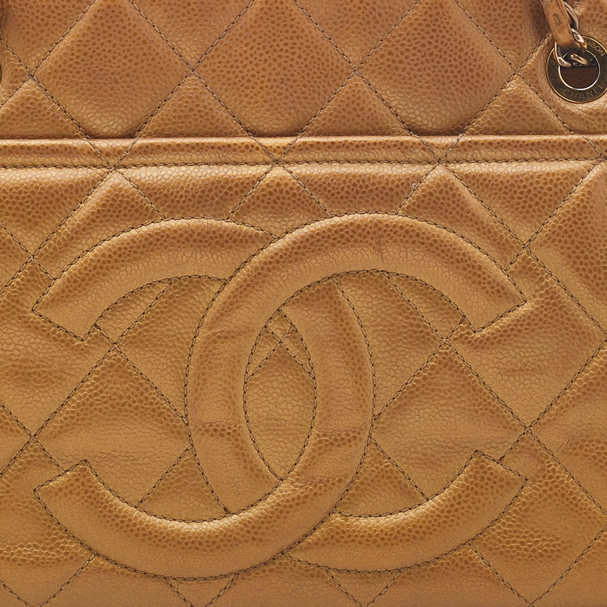 CHANEL Gold Quilted Caviar Leather CC Timeless Tote