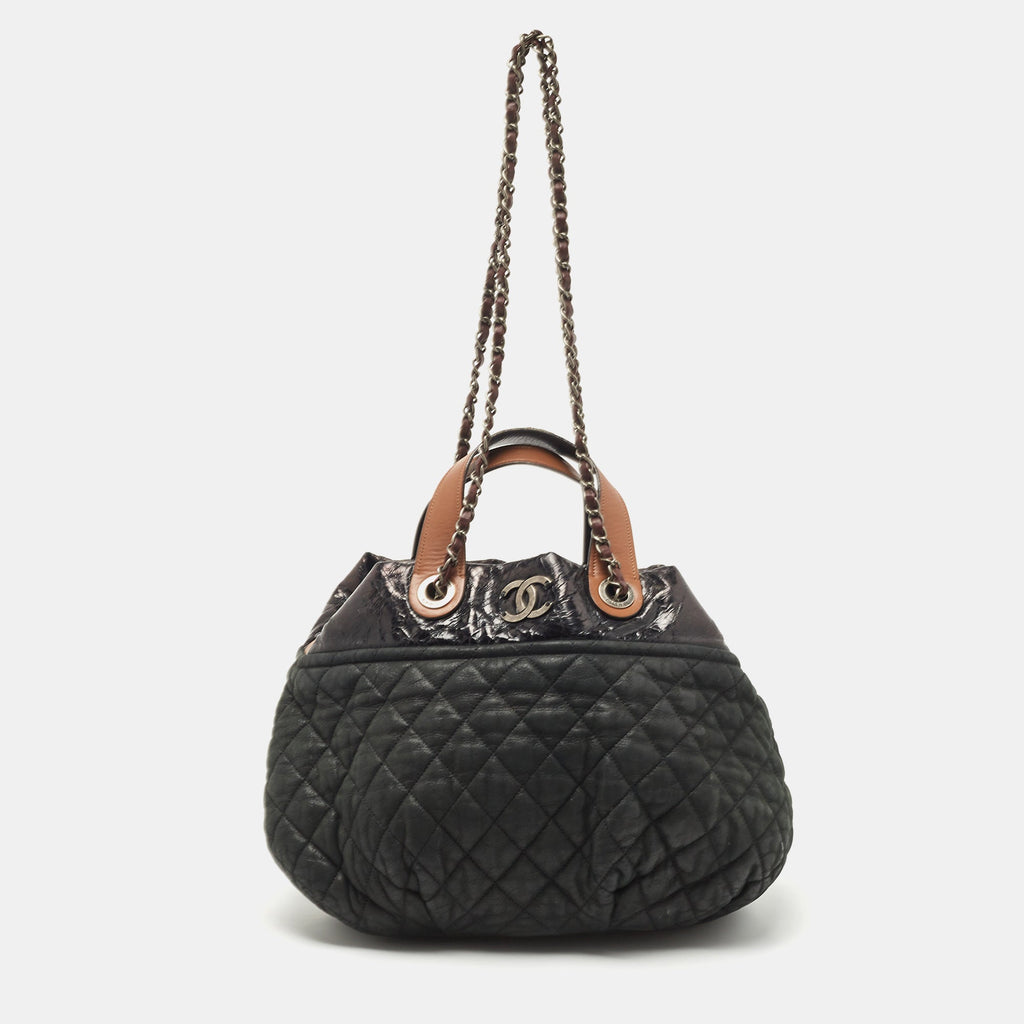 CHANEL Black/Burgundy Quilted Nubuck and Leather In The Mix Bag