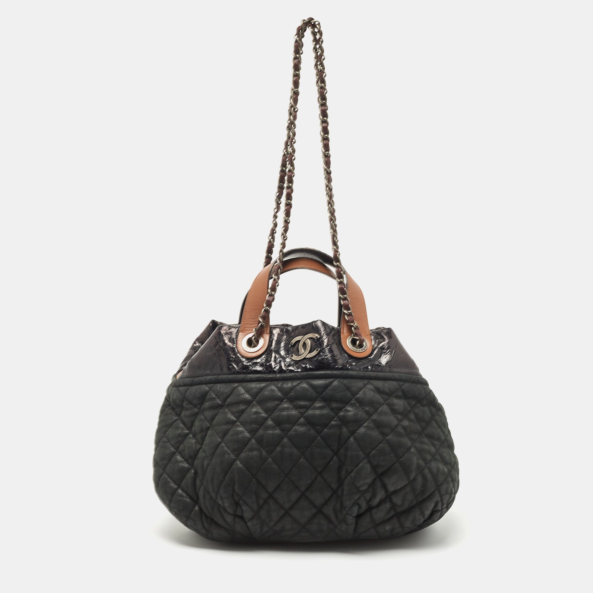CHANEL Black/Burgundy Quilted Nubuck and Leather In The Mix Bag