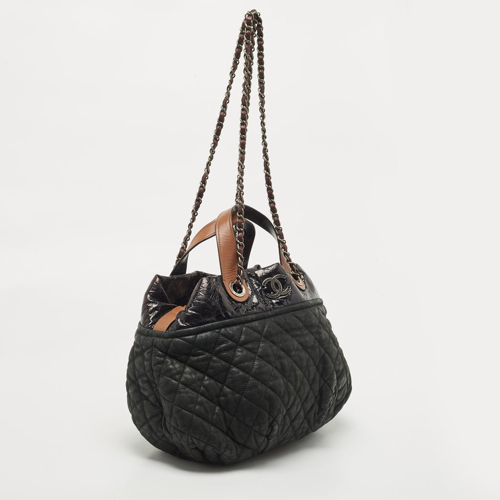 CHANEL Black/Burgundy Quilted Nubuck and Leather In The Mix Bag