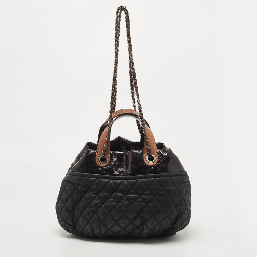 CHANEL Black/Burgundy Quilted Nubuck and Leather In The Mix Bag