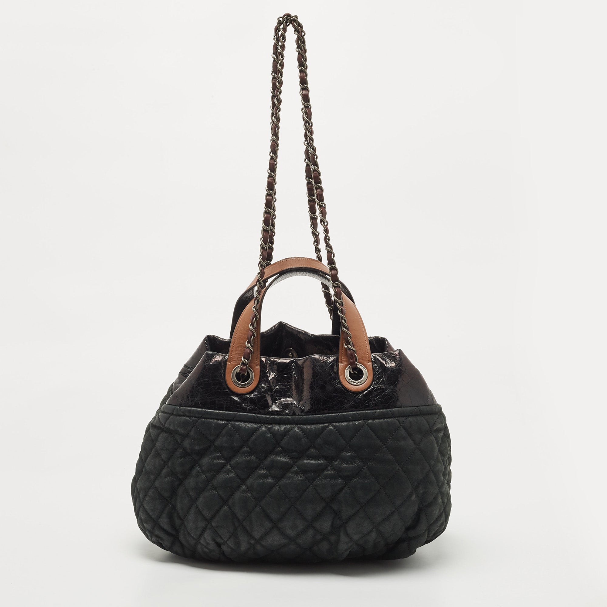 CHANEL Black/Burgundy Quilted Nubuck and Leather In The Mix Bag