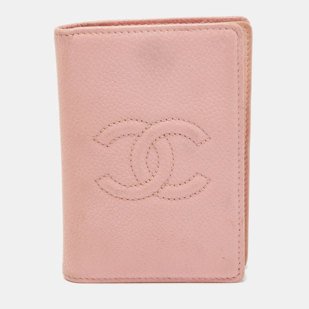 CHANEL Light Pink Caviar Leather CC Bifold Card Case