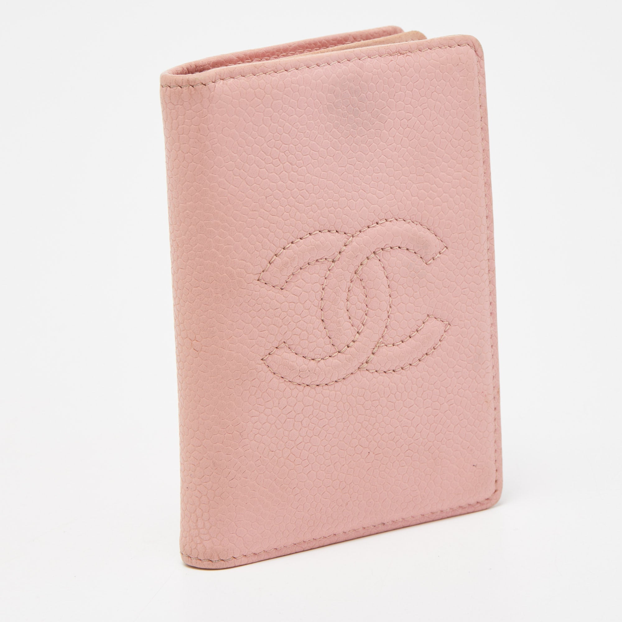 CHANEL Light Pink Caviar Leather CC Bifold Card Case