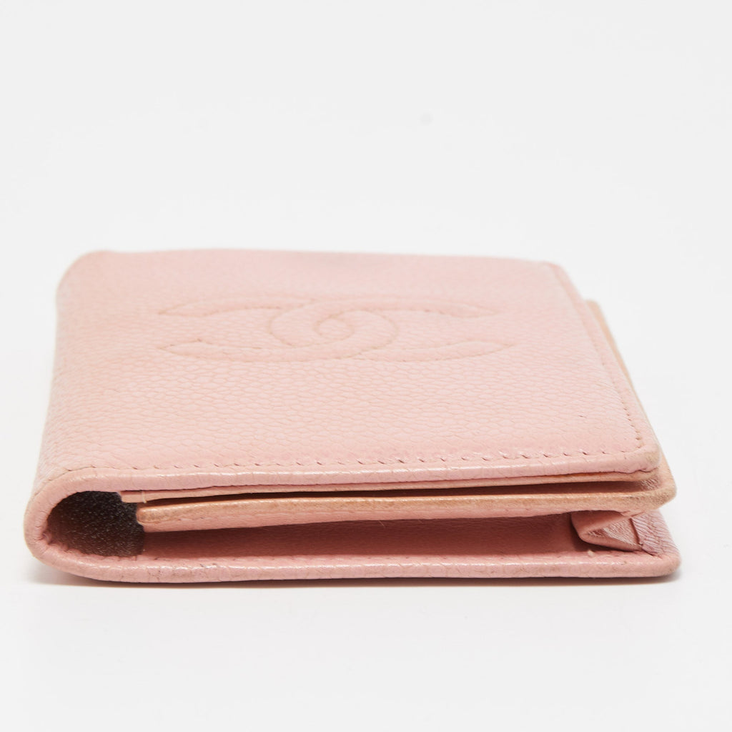 CHANEL Light Pink Caviar Leather CC Bifold Card Case