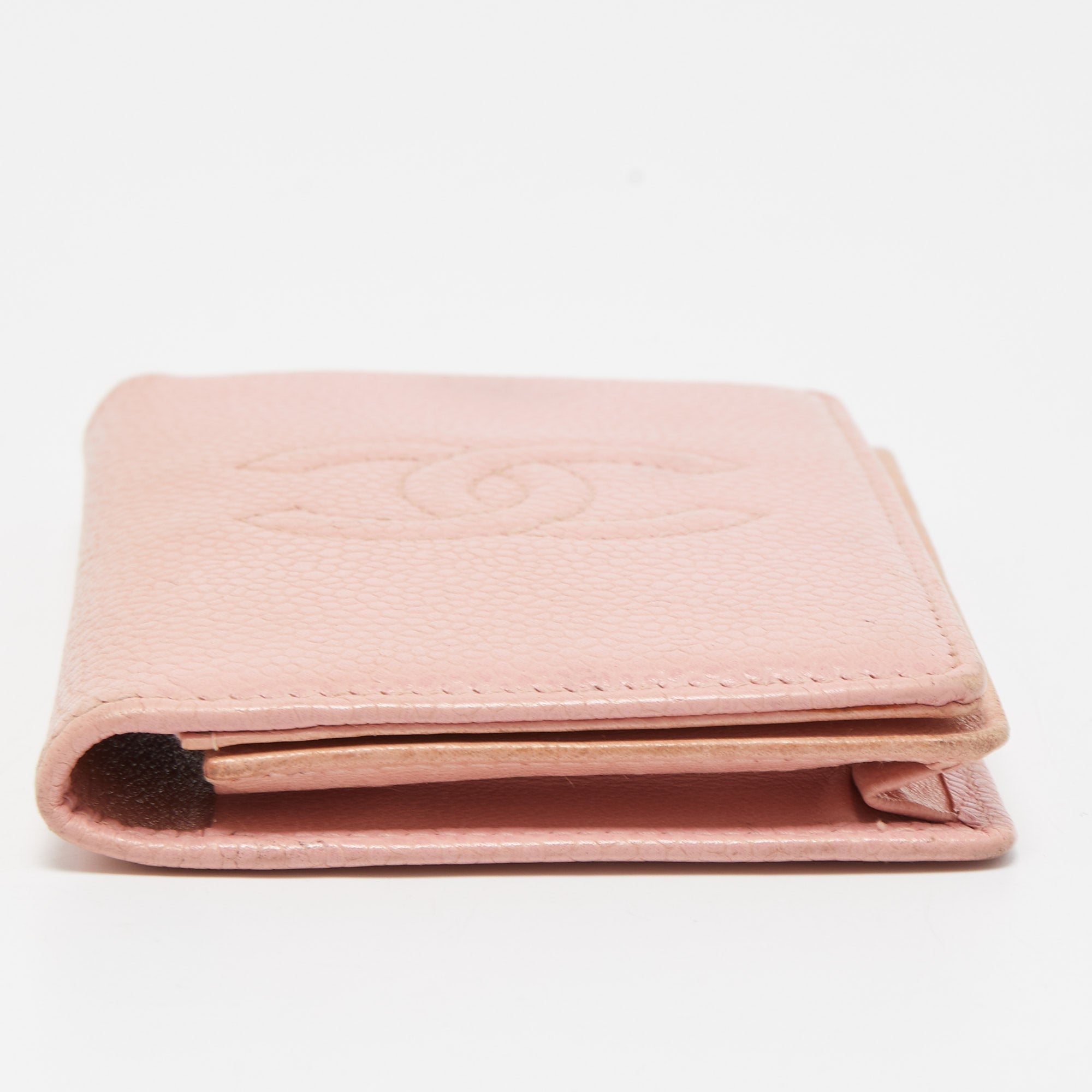 CHANEL Light Pink Caviar Leather CC Bifold Card Case