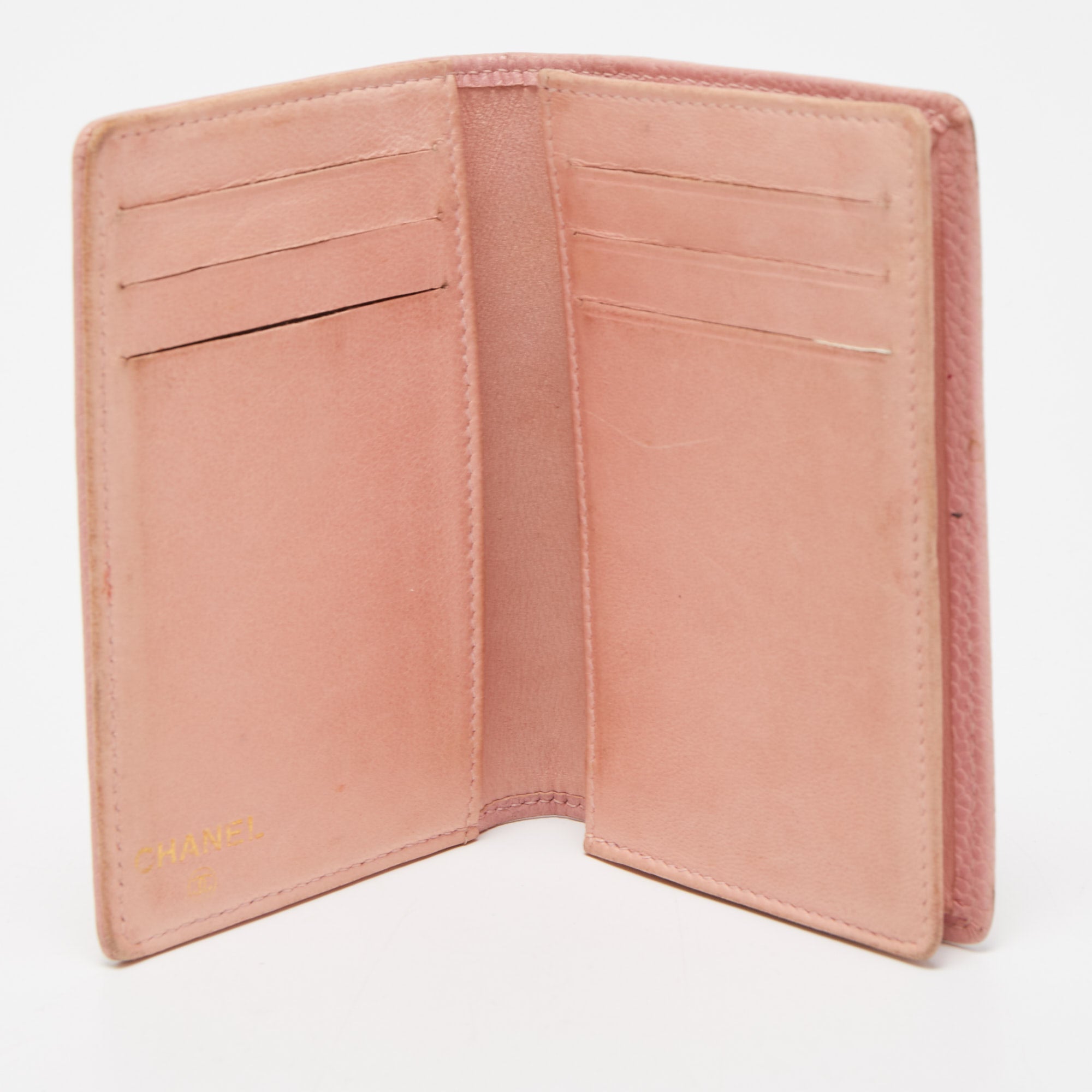 CHANEL Light Pink Caviar Leather CC Bifold Card Case