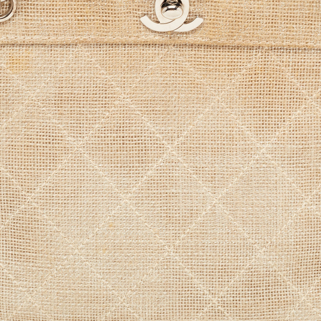 CHANEL Metallic Beige Quilted Canvas Mini Classic Chain Tote