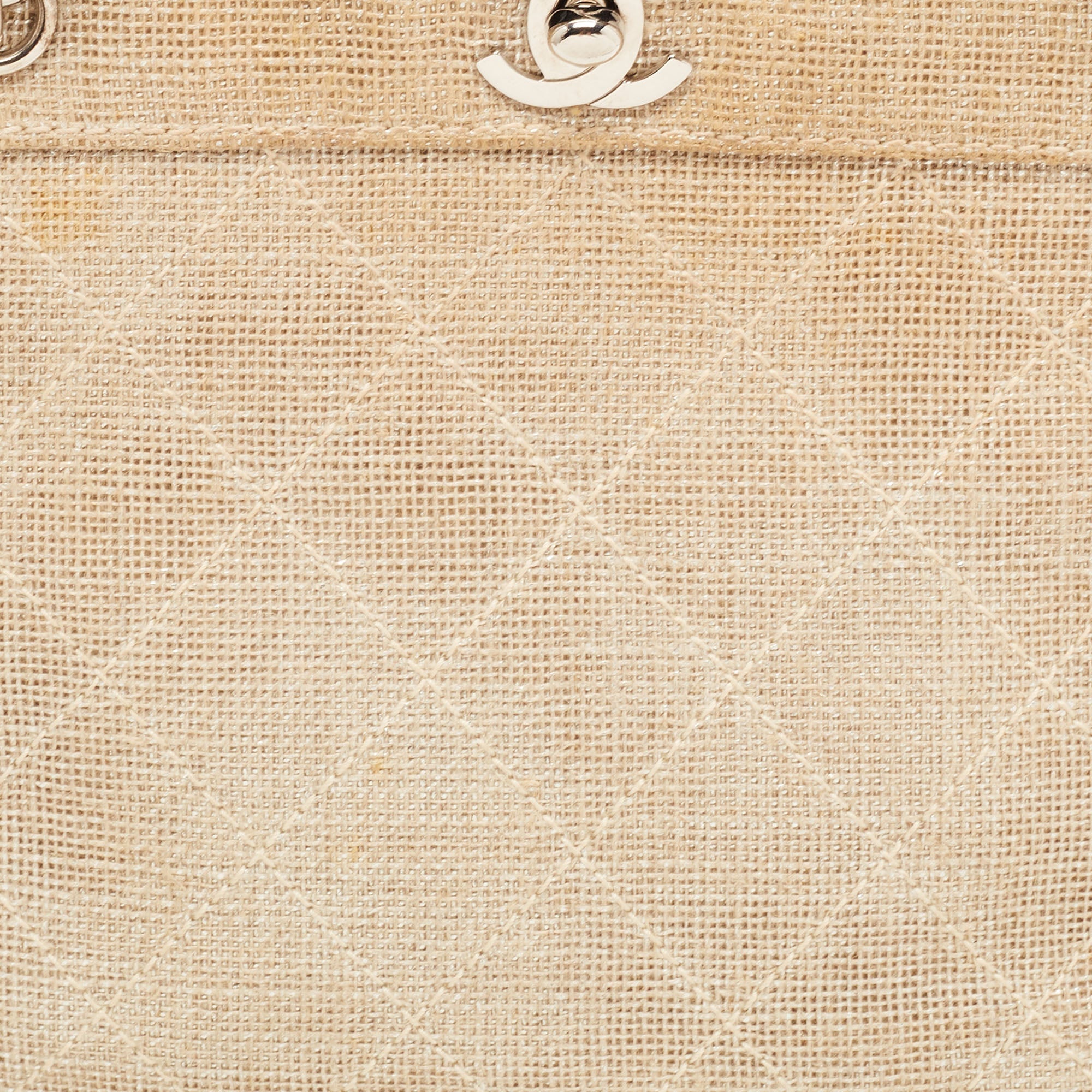 CHANEL Metallic Beige Quilted Canvas Mini Classic Chain Tote