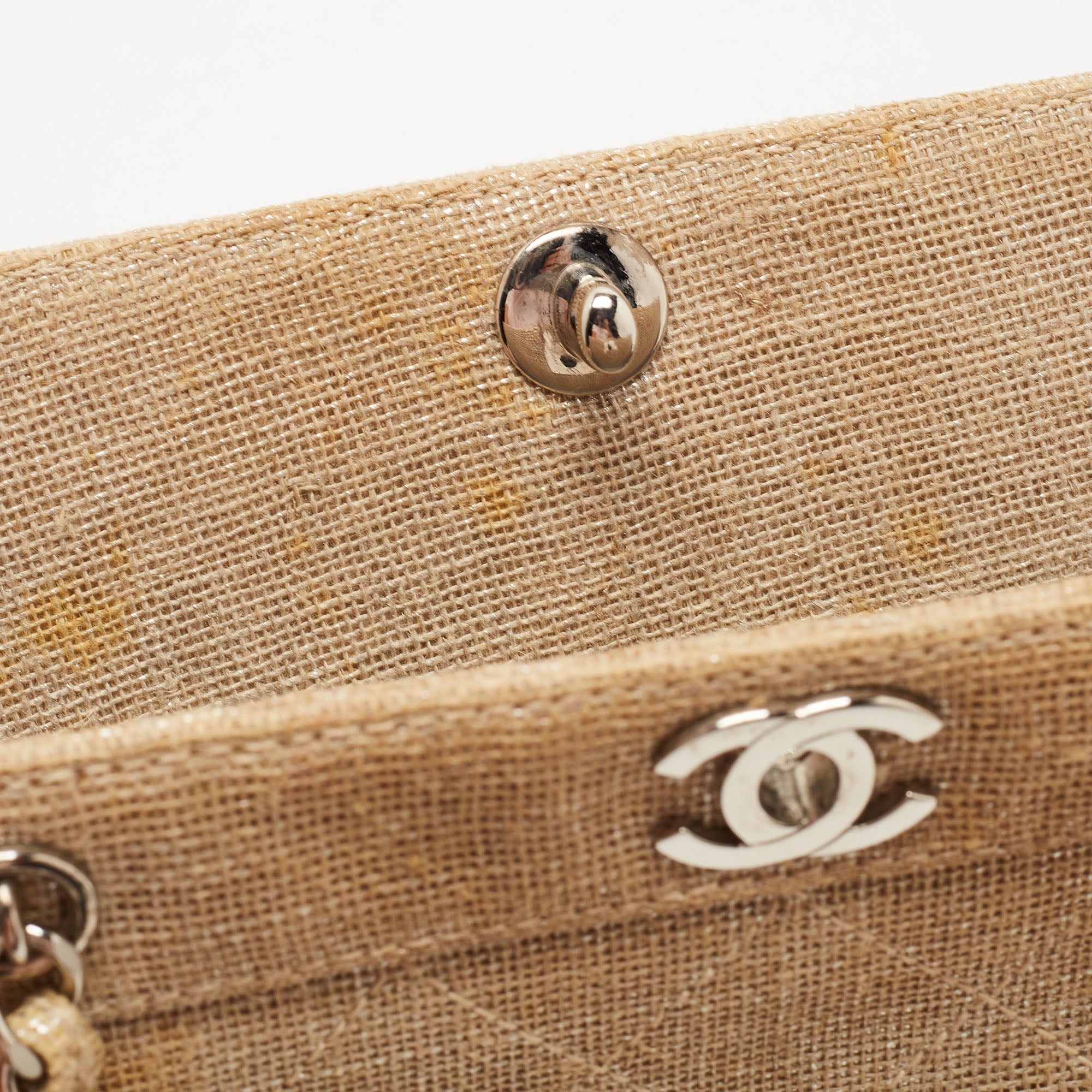CHANEL Metallic Beige Quilted Canvas Mini Classic Chain Tote