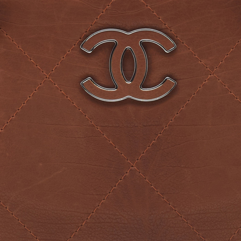 CHANEL Brown Quilted Nubuck Leather Large Hampton Enamel CC Flap Shoulder Bag