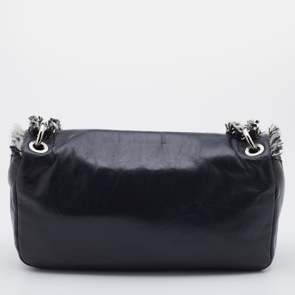 CHANEL Grey Leather Funny Tweed Flap Shoulder Bag
