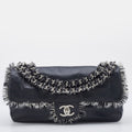 CHANEL Grey Leather Funny Tweed Flap Shoulder Bag
